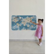 Eğitici Dünya Haritası Dünya Atlası Çocuk ve Bebek Odası Duvar Sticker -60x105-3828