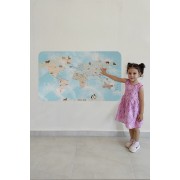 Eğitici Dünya Haritası Dünya Atlası Çocuk ve Bebek Odası Duvar Sticker -60x105-3827