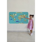 Eğitici Dünya Haritası Dünya Atlası Çocuk ve Bebek Odası Duvar Sticker -60x105-3829