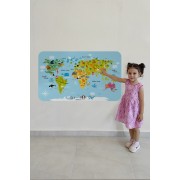 Eğitici Dünya Haritası Dünya Atlası Çocuk ve Bebek Odası Duvar Sticker -60x105-3830