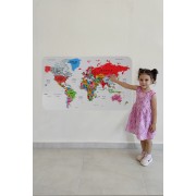 Eğitici Ülke ve Başkent Detaylı Atlası Dünya Haritası Duvar Sticker -60x105-3853