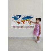 Ülke Bayrak lı Eğitici Başkent Detaylı Atlası Dünya Haritası Duvar Sticker -60x105-3857