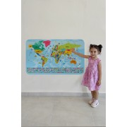 Türkçe Dünya ve Türkiye Haritası Ülke Bayraklı Çocuk ve Genç Odası Duvar Sticker-60x105-3882bayrak