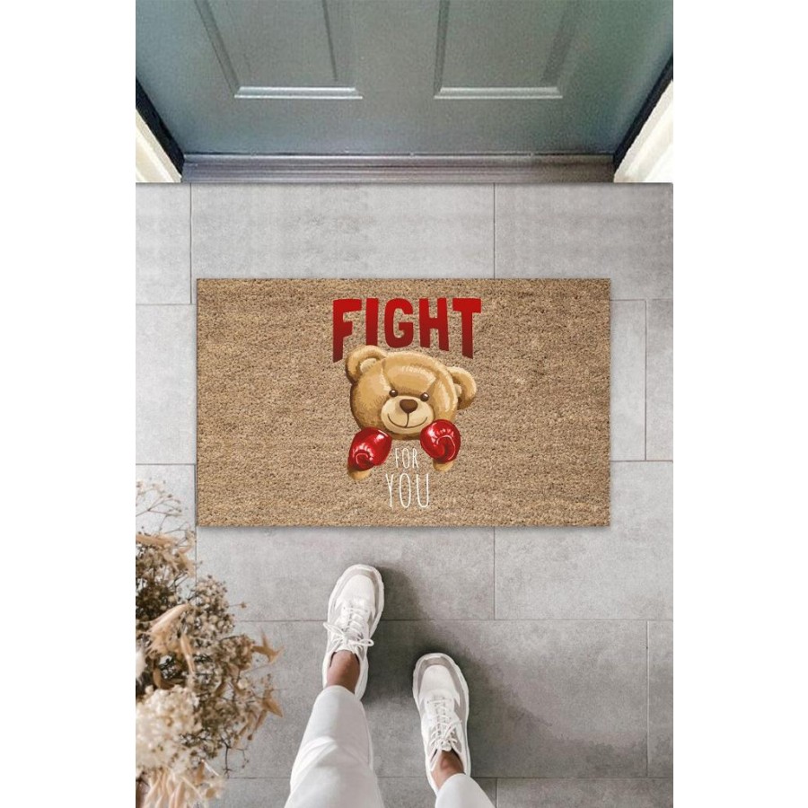 Bej Kapı Önü Paspası Fight For You Ayıcık Desen K-3321