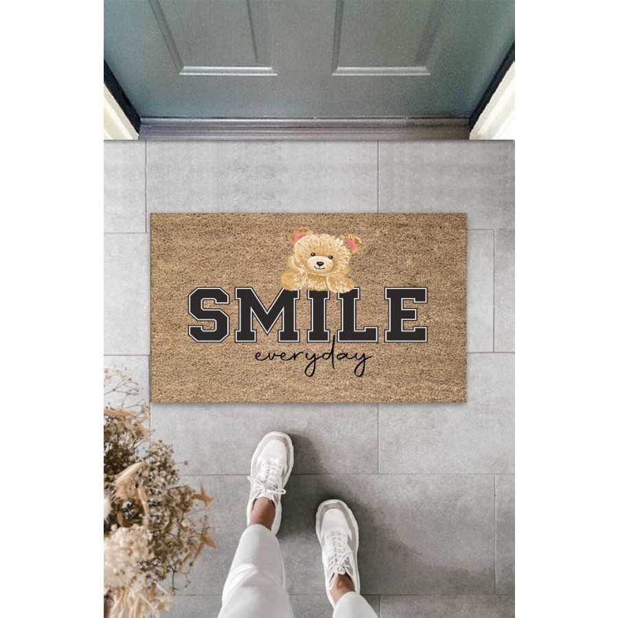 Bej Kapı Önü Paspası Smile Everyday Ayıcık Desen K-3360