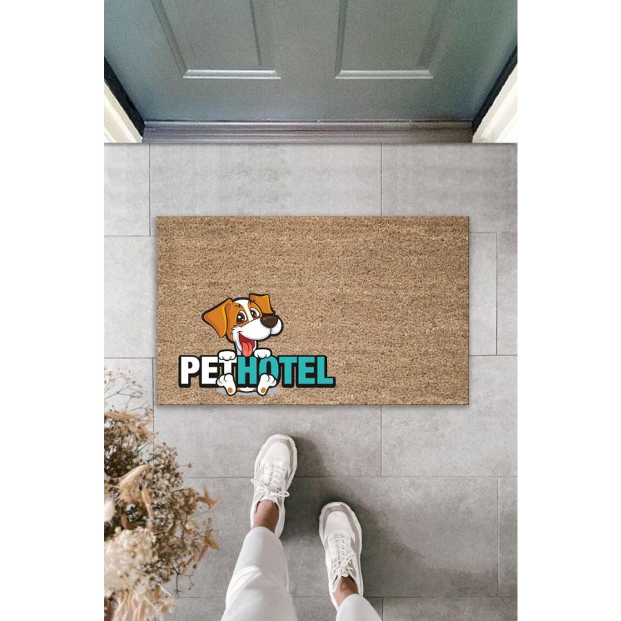 Dijital Baskı Kahverengi Köpekli Pet Hotel Dekoratif Kapı Paspası K-2026