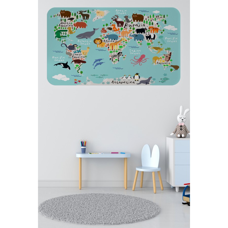 Eğitici Dünya Haritası Dünya Atlası Çocuk ve Bebek Odası Duvar Sticker-60x105-3775