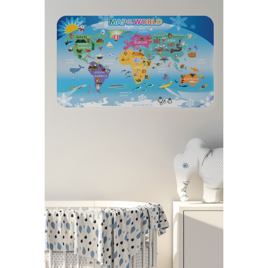 Eğitici Dünya Haritası Dünya Atlası Çocuk ve Bebek Odası Duvar Sticker-60x105-3779