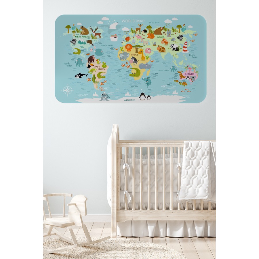 Eğitici Dünya Haritası Dünya Atlası Çocuk ve Bebek Odası Duvar Sticker-60x105-3782