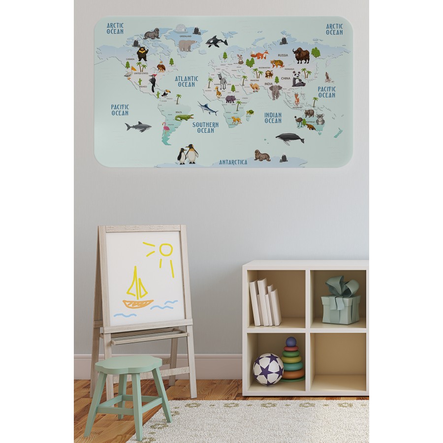 Eğitici Dünya Haritası Dünya Atlası Çocuk ve Bebek Odası Duvar Sticker-60x105-3796