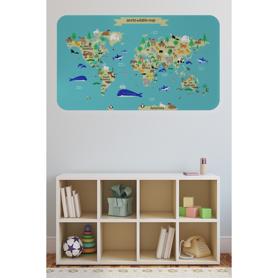 Eğitici Dünya Haritası Dünya Atlası Çocuk ve Bebek Odası Duvar Sticker -60x105-3829