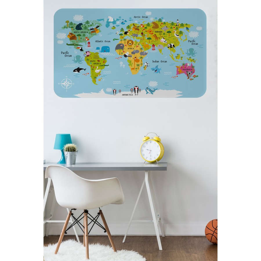 Eğitici Dünya Haritası Dünya Atlası Çocuk ve Bebek Odası Duvar Sticker -60x105-3830