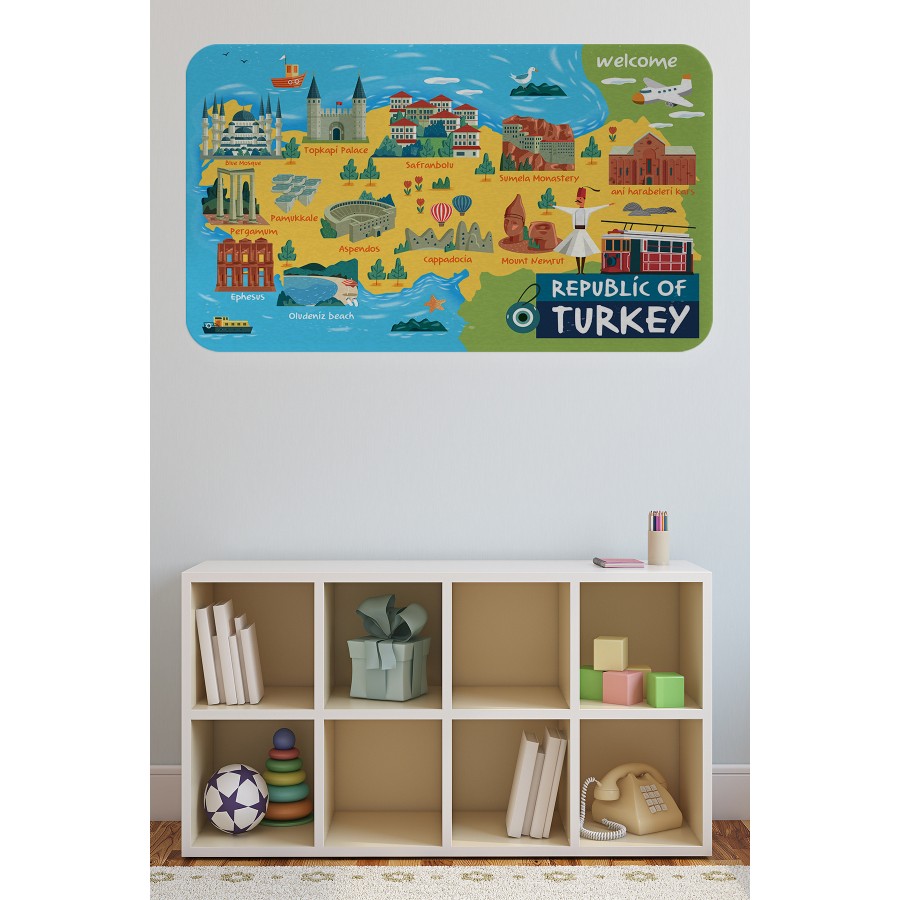 Eğitici ve Öğretici Cocuk Odası Türkiye Haritası Duvar Sticker-60x105-3871