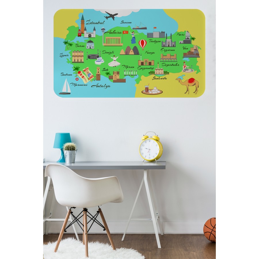 Eğitici ve Öğretici Cocuk Odası Türkiye Haritası Duvar Sticker-60x105-3876