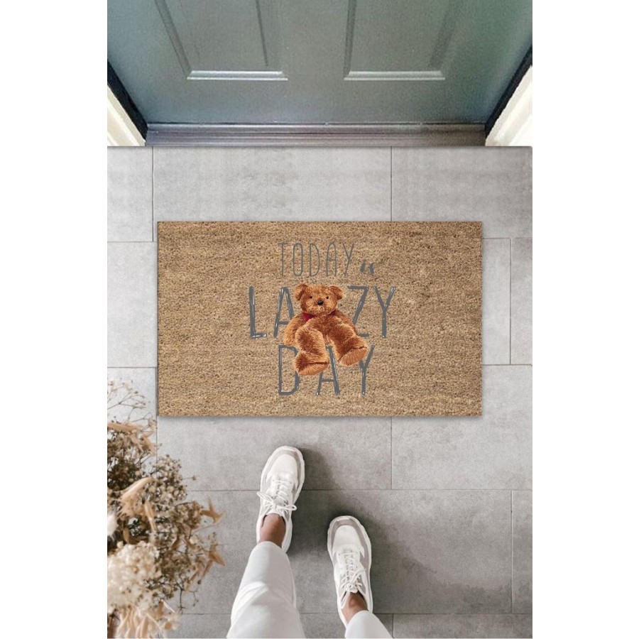 Kahverengi Kapı Önü Paspası Lazy Day Ayıcık Desen K-3235