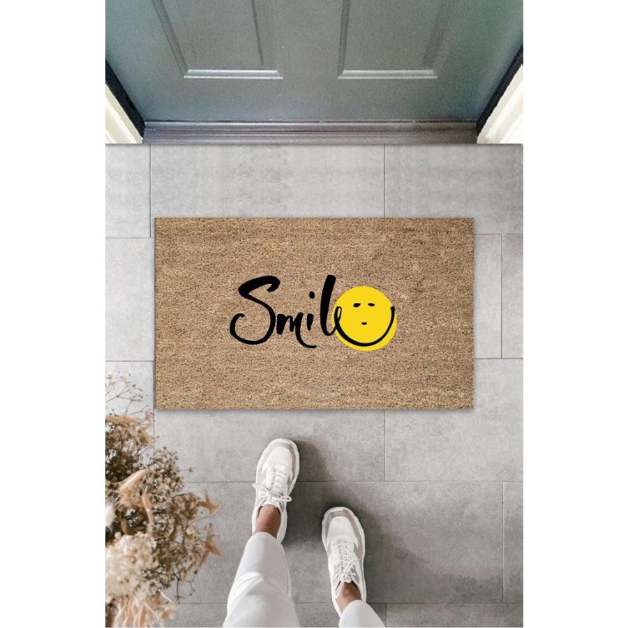 Kahverengi Kapı Önü Paspası Smile Desen K-3269