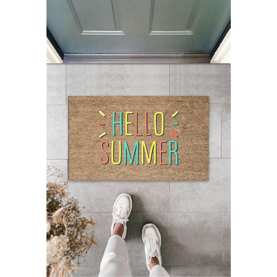 Sarı Kapı Önü Paspası Hello Summer Desen K-3279