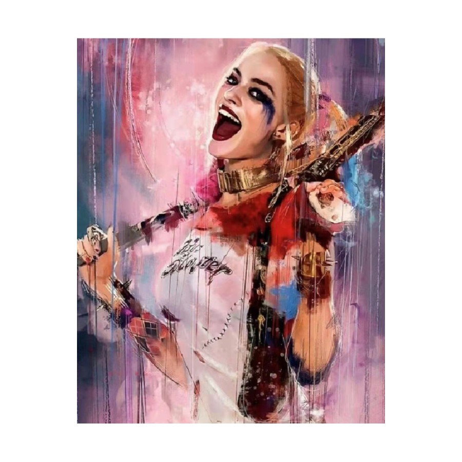 Kanvas Neşeli Harleyquinn Sayılarla Boyama Seti Kasnaklı