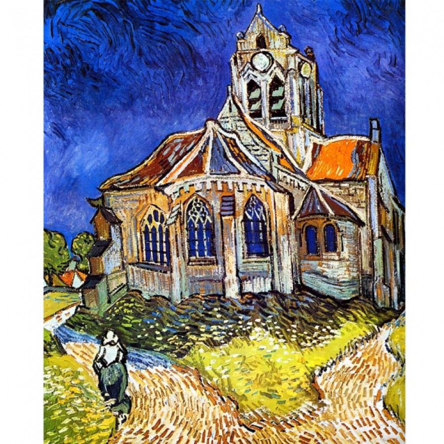 Kanvas Van Gogh Auvers'deki Kilise Sayılarla Boyama Seti Kasnaklı