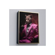 Çerçeveli Sigara İçen Pembe Leopar Tablo-7974