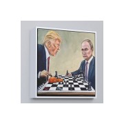 Çerçeveli Donald Trump - Vladimir Putin Santranç Oynarken Tablosu-8316