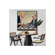 Çerçeveli Donald Trump - Vladimir Putin Santranç Oynarken Tablosu-8316