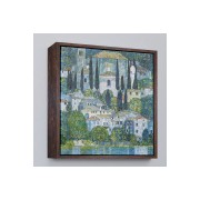 Çerçeveli Gustav Klimt - Cassone’Deki Kilise Selvili Manzara Tablosu-8345