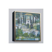 Çerçeveli Gustav Klimt - Cassone’Deki Kilise Selvili Manzara Tablosu-8345