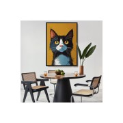 Çerçeveli Soyut Renkli Kedi Tablo-7612