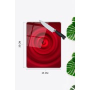 Kırmızı Girdap Desen Cam Kesme Tablası | Hediyelik, Dekoratif, Ofis, Mutfak