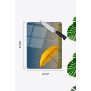 Şemsiye Yağmur Desen Cam Kesme Tablası | Hediyelik, Dekoratif, Ofis, Mutfak