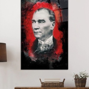 İmzalı Mustafa Kemal Atatürk Portresi Cam Tablo, Darbelere Dayanıklı Kırılmaz Temperli