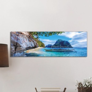 Dinlendirici Deniz ve Tekne Panorama Cam Tablo, Darbelere Dayanıklı Kırılmaz Temperli