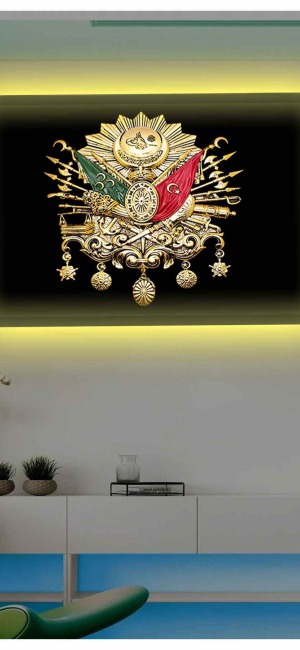 SİYAH GOLD İOSMANLI AMBLEMİ LEDLİ KANVAS TABLO