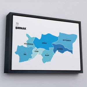 Çerçeveli Şırnak İli Ve İlçeler Haritası Dekoratif Kanvas Tablo-1462