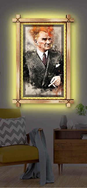 YAĞLI BOYA TARZI ATATÜRK RUSTİK LEDLİ TABLO