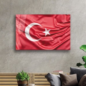 Kırmızı Dalgalı Türk Bayrağı Cam Tablo, Darbelere Dayanıklı Kırılmaz Temperli