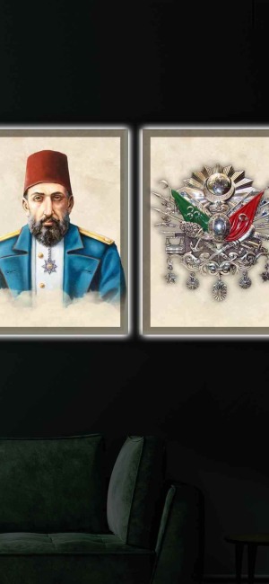 ABDULHAMİD HAN HZ. VE OSMANLI TUĞRASI İKİLİ LED IŞIKLI TABLO