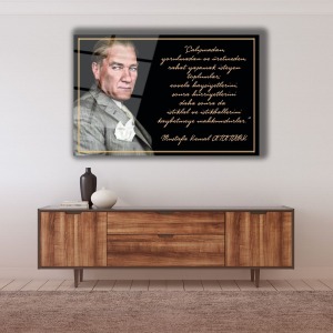 Gazi Mustafa Kemal Atatürk Portresi ve Sözleri Cam Tablo