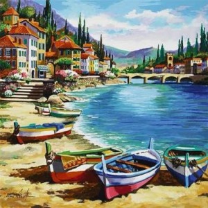  Köprülü Sahil Köyü Sayılarla Boyama Seti   Kasnaklı  40 x 50