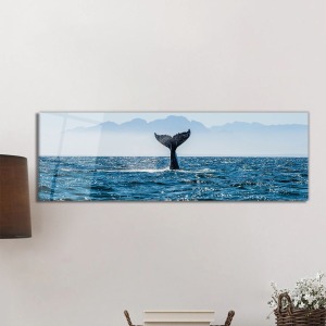 Mavi Deniz Balina Manzara Panorama Cam Tablo, Darbelere Dayanıklı Kırılmaz Temperli