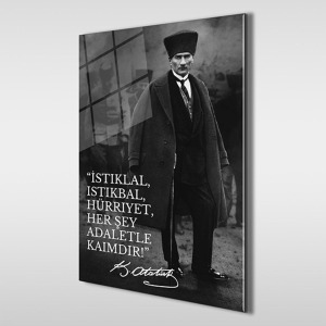 Atatürk Özel Tasarım 4 Siyah Beyaz Dikey Cam Tablo