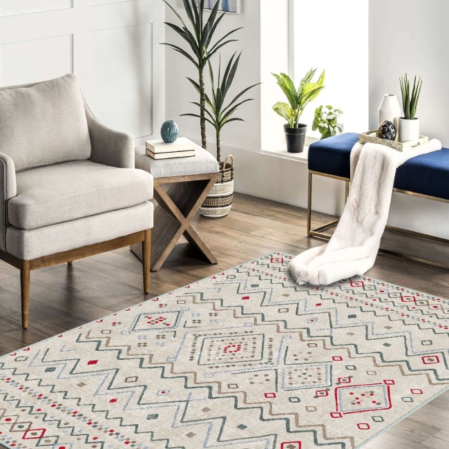 Vintage Desenli Halı, Pamuk Dokuma Pamuklu Taban Dekoratif Halı Kilim 98