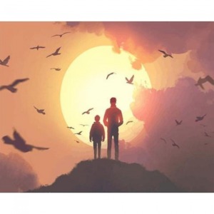  Güneş Doğarken Baba ve Oğul Sayılarla Boyama Seti Kasnaklı  40 x 50
