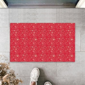 Kırmızı Kapı Önü Paspası Çoklu Kalpler Desen Ps933