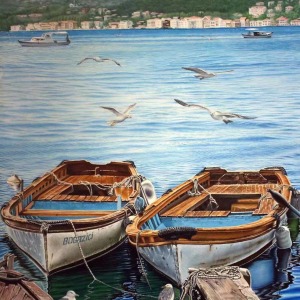  Kayıklar Ve Martılar Sayılarla Boyama Seti   Kasnaklı  40 x 50