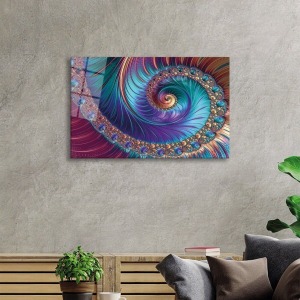Rengarenk Fraktal Sanatı Geometrik Soyut Cam Tablo, Darbelere Dayanıklı Kırılmaz Temperli