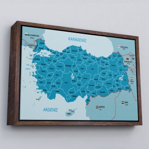 Çerçeveli Türkiye Haritası Kanvas Tablo Sınır Komşulu Eğitici Dekoratif Tablo-3087