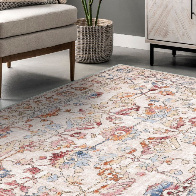 Vintage Desenli Halı, Pamuk Dokuma Pamuklu Taban Dekoratif Halı Kilim 45