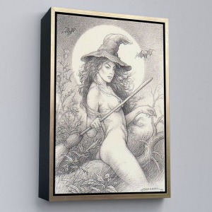 Çerçeveli Şabat'A Cadı Uçuşu, Vintage Cadılar Bayramı, Wiccan Tuhaflıkları Kanvas Tablo-5284